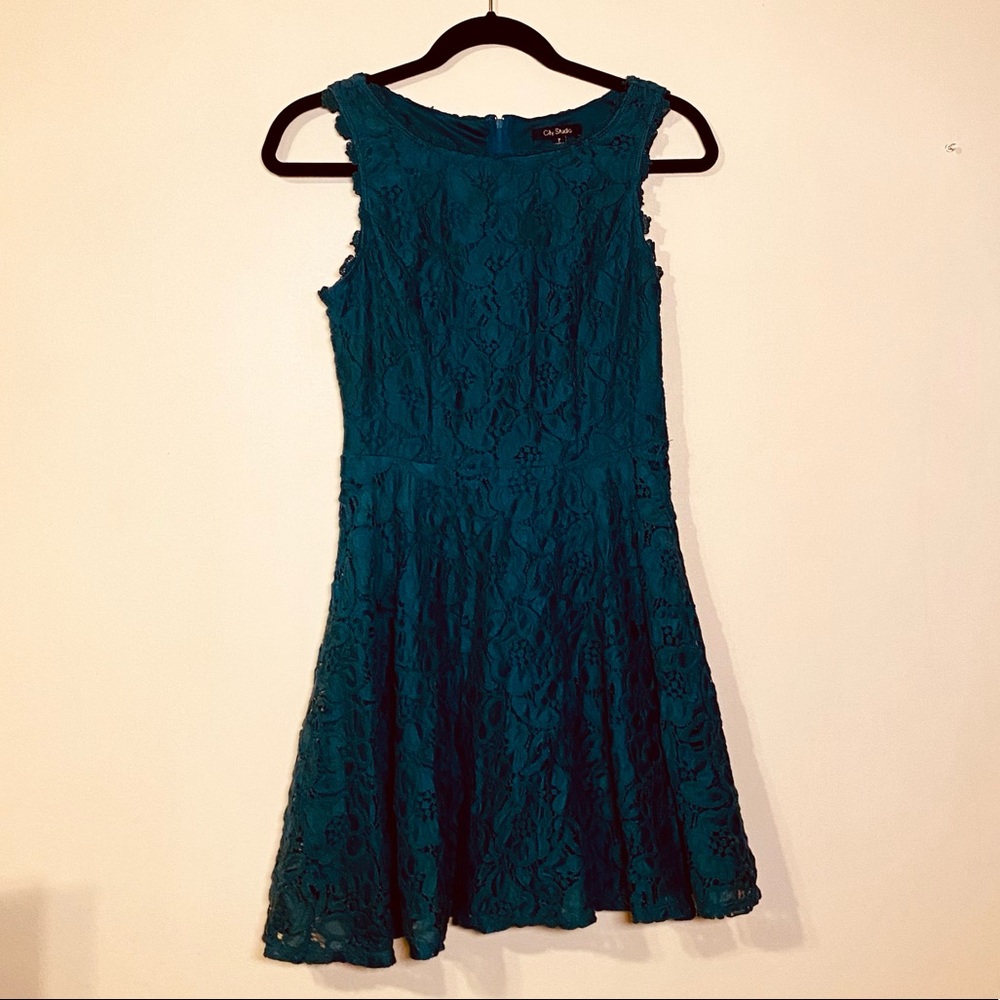 Teal Lace Fit and Flare Dress